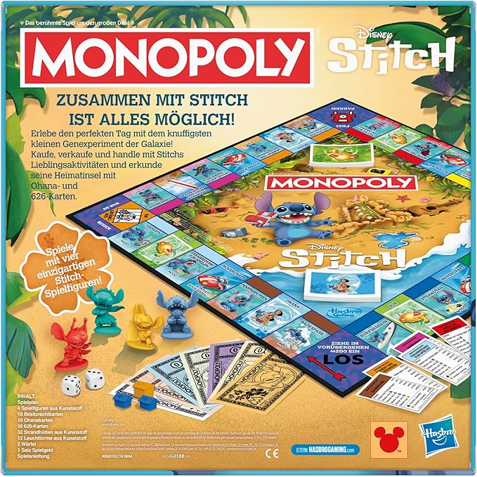 Hasbro Games - Juego de Mesa Monopoly Disney Stitch 8a+
