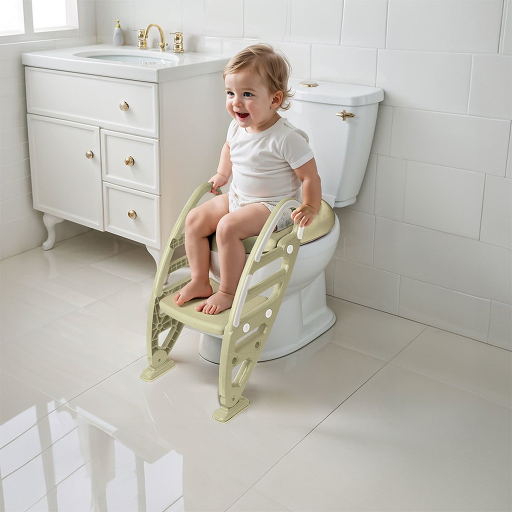 Inodoro Entrenador con Escalera Ajustable Antineslizante Beige 24m+