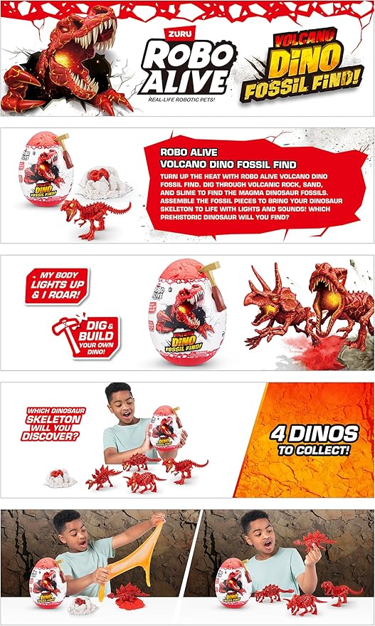 Robo Alive Dino Fossil Find con Luz y Sonido 5a+