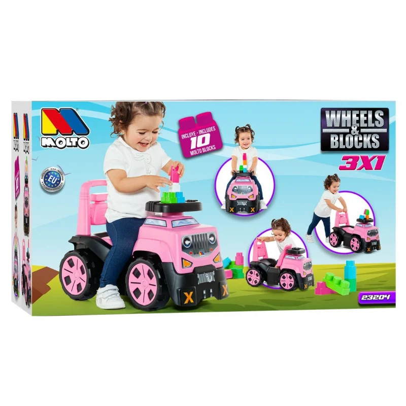 Carro Montable con 10 Bloques 3e1 1a+ Rosado