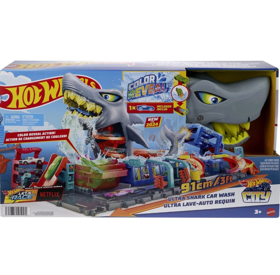 Hot Wheels City Lavado de Autos Mega Tiburón 3a+