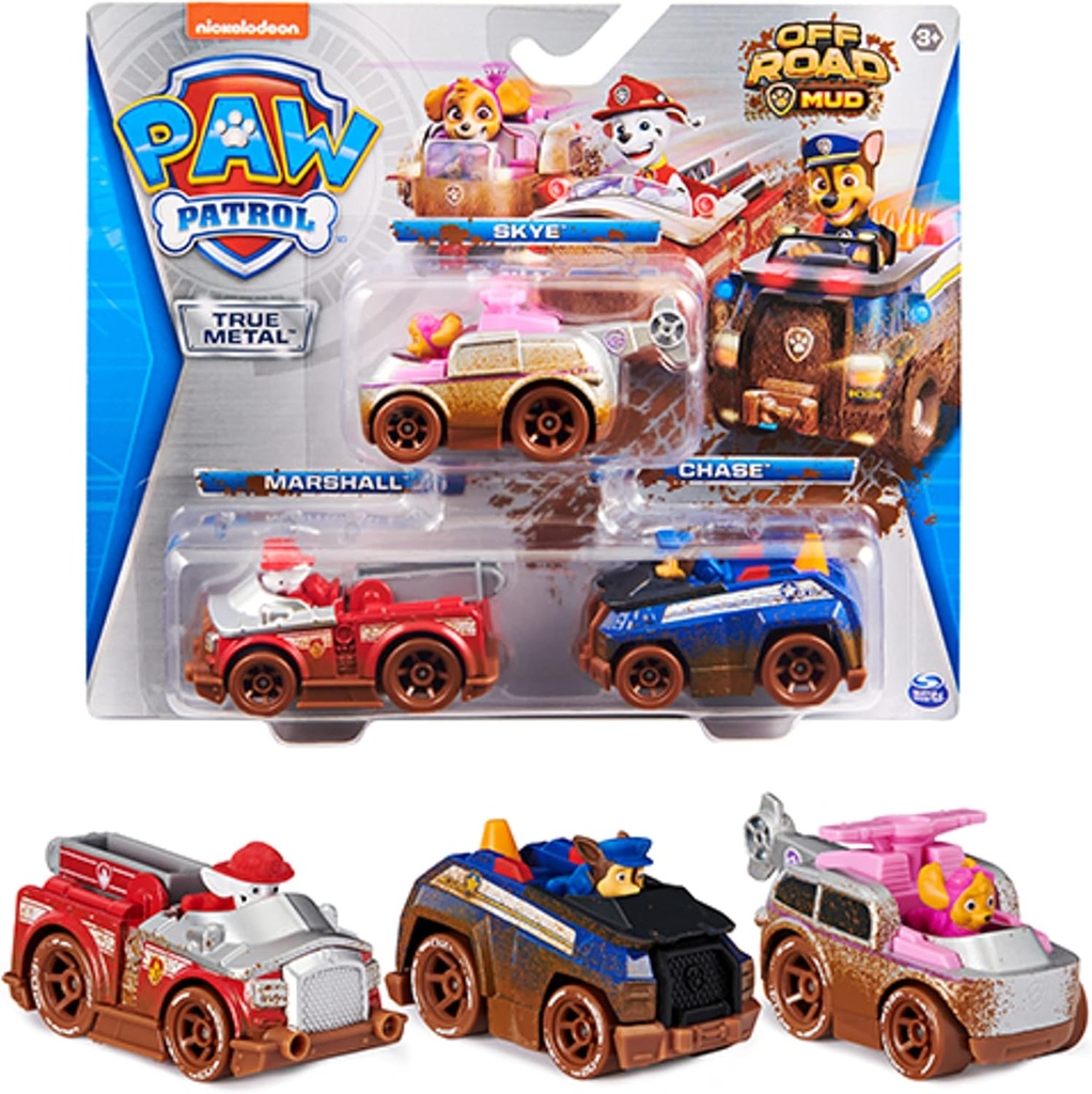 Vehiculos Paw Patrol Off Road Mud Metálicos Set/3 3a+