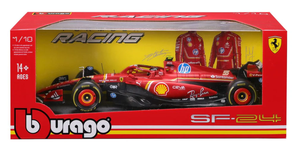 Carro Formula 1 Ferrari SF-24 Sainz #55 Esc 1/18 14a+