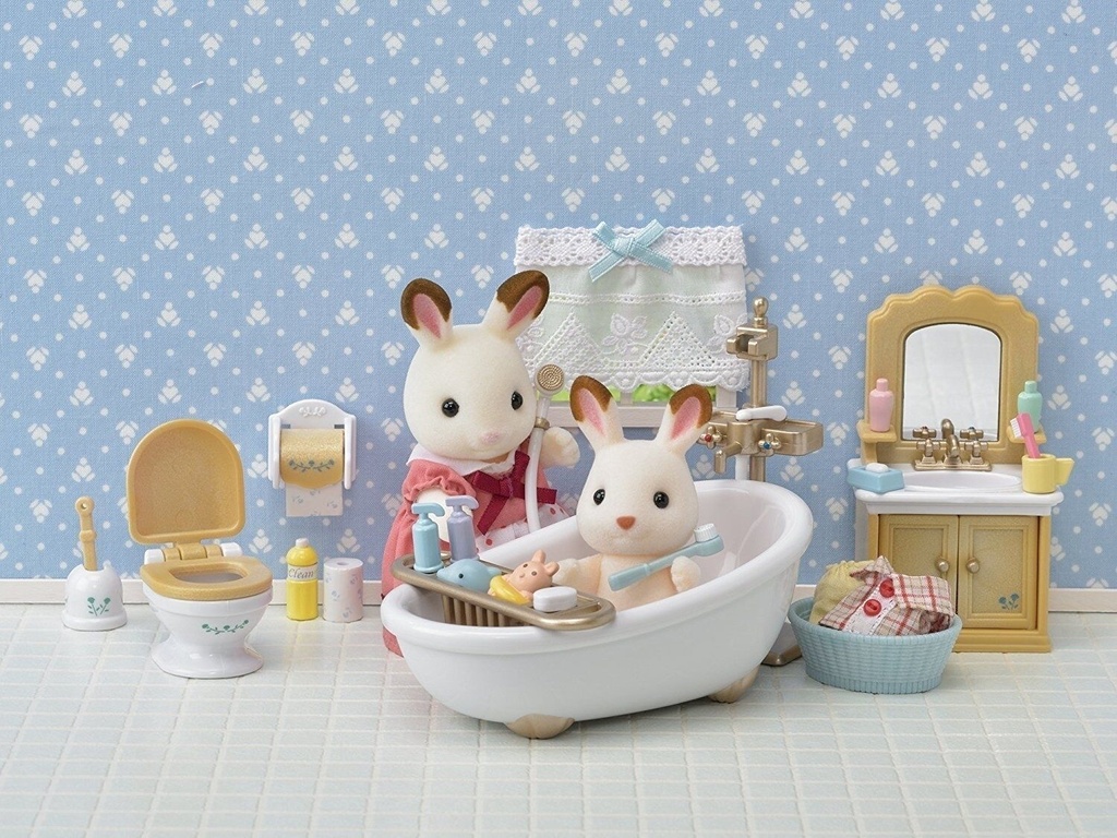 Familias Sylvanian Juego de Baño Campestre 3a+