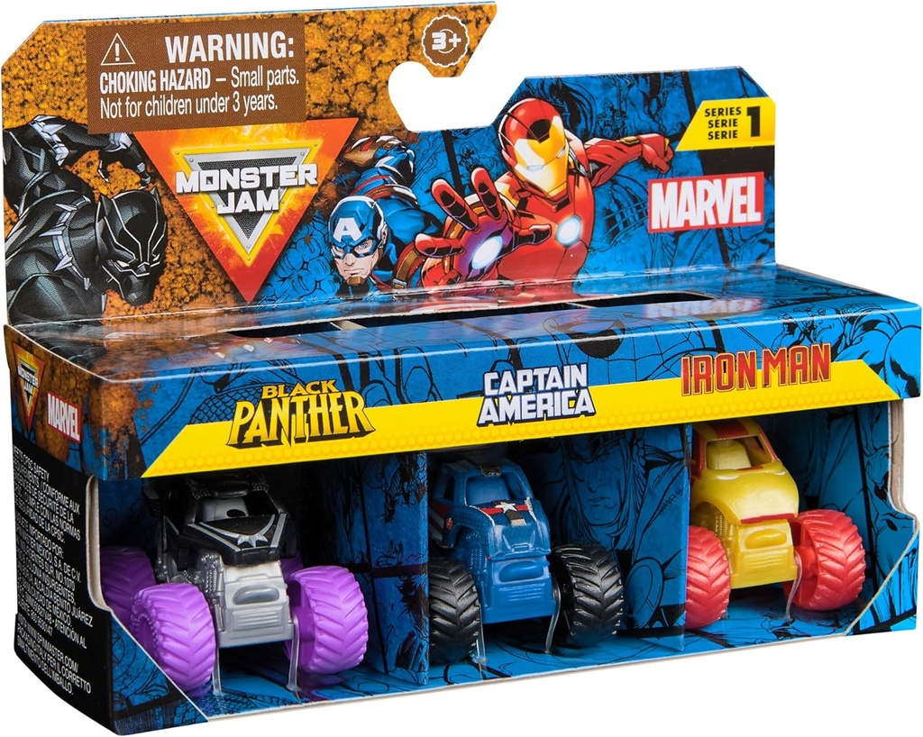 Carros Monster Jam Marvel Minis 3a+ Set de 3