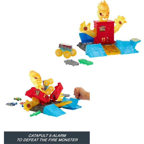 Hot Wheels  Monster Trucks Arena Energía Lanza Golpea y Derriba 4a+