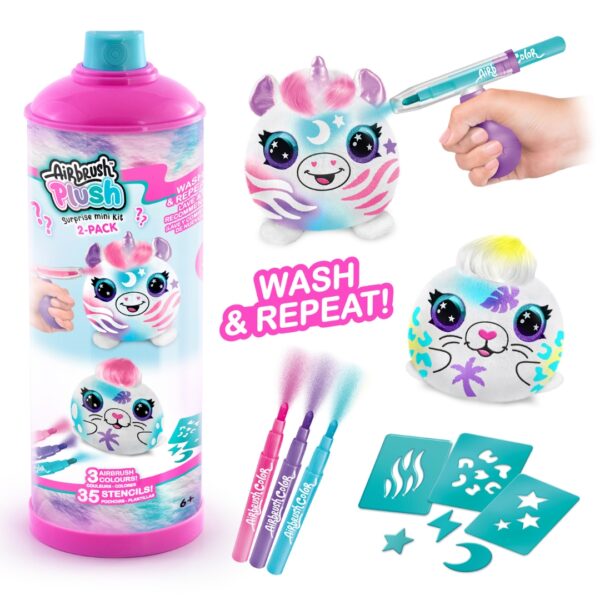 Airbrush - Set de 2 Peluches con Aerógrafo  Lavable 10cm Disp/6  Surt/3 6a+