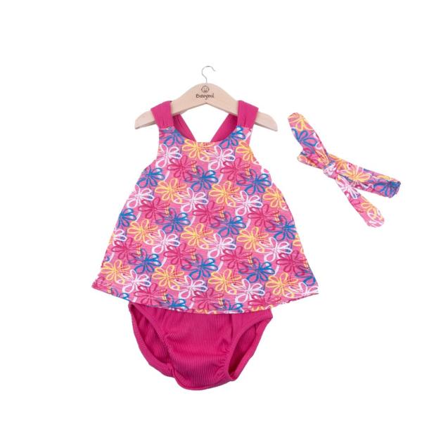 Vestido + Braga + Cinta Fusia con Flores 3m (633384)