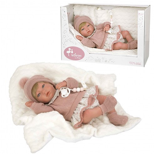 Bebé Real 40 cm Abril Rosa C/Manta 6a+