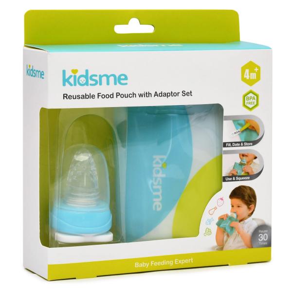 Bolsita de Alimentos Reutilizable Azul para Bebé con Adaptador 4m+