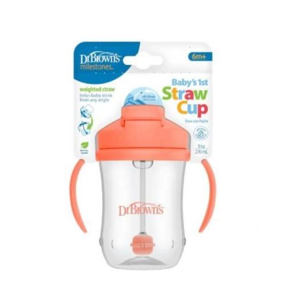 1 Mi Primer Vaso Bebe Con Pajilla 9 Oz Color Coral (+ 6 Meses)