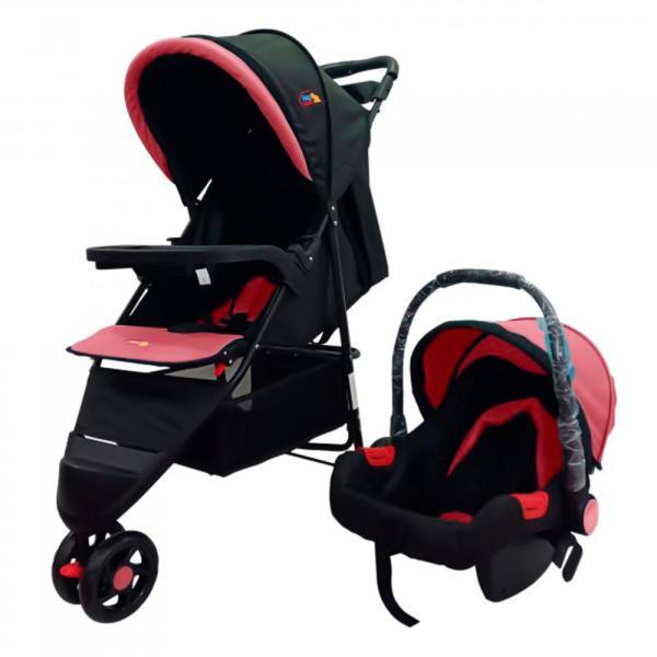 Coche 3 Ruedas Rosado C/ Negro c/Portabebé 14Kg Máx(459396)