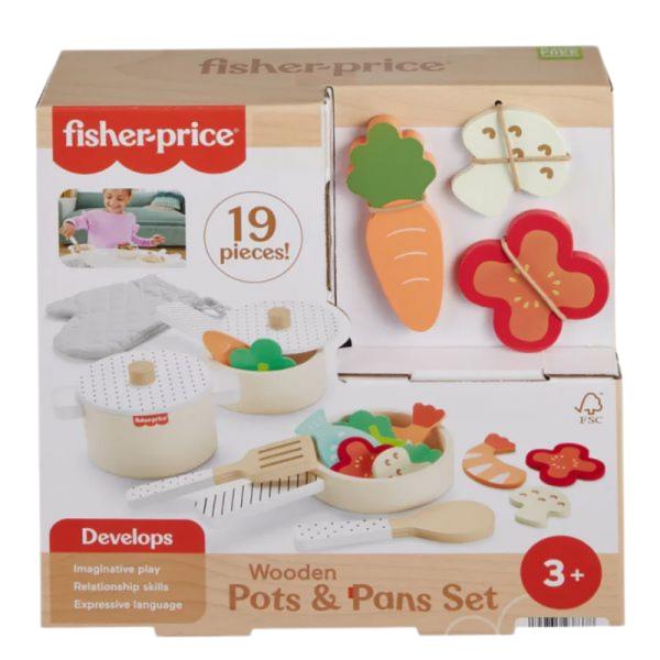 Fisher-Price Set de Ollas y Sartenes de Madera 3a+
