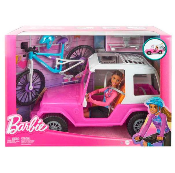 Muñeca Barbie con Jeep y Bicicleta de Montaña 3a+