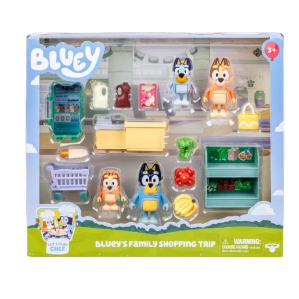 Figuras de Bluey y Famila Set de compras de Viaje 3a+