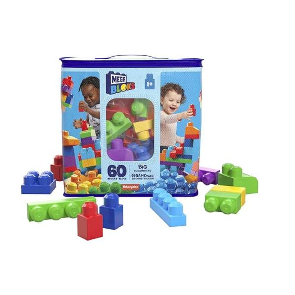 Fisher-Price Mega Blocks  Bolsa Grande con Bloques de Construcción Azul 60pzs 1a+