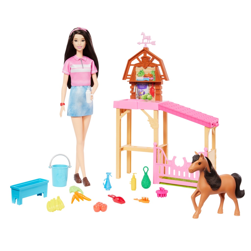 Muñeca Barbie Renee Set de Cuidado de Caballito 3a+