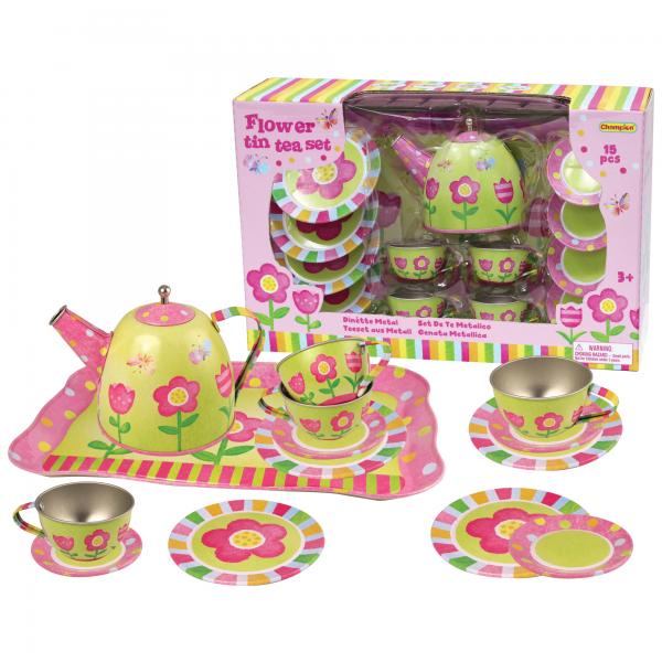 Juego de Té Metalico de Flores 15pzs 3a+