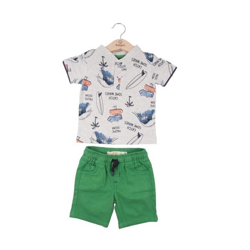 [BBL13267112M] Conjunto de 2 Piezas Camisa y Short Gris/Verde Niño 12m (625785)