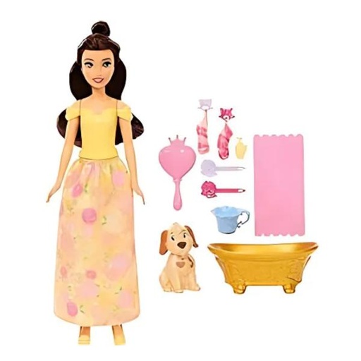 [MTJFC42] Muñeca Disney Princesa Bella Baña y Cepilla al Perrito 3a+